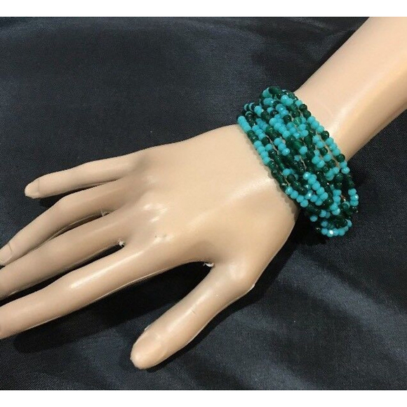 New Nanette Lepore Multi Row Glass Beaded Bracelet Green Blue - Picture 2 of 11